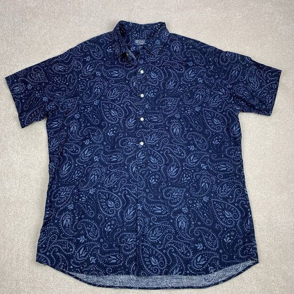 VTG Polo Ralph Lauren Mens Large Paisley 1/2 Button Cambridge 100% Linen Shirt - Picture 1 of 12